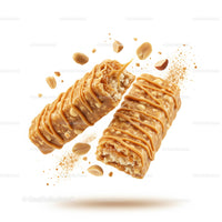 Peanut caramel granola bars with nuts and drizzle