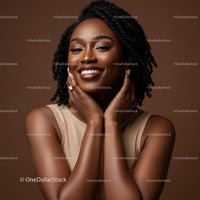 Elegant Close-Up Portrait of Smiling African American Woman with Natural Hair