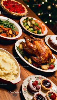 Holiday Dinner Table with Roasted Chicken and Seasonal Sides