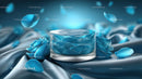 Luxury Blue Cosmetic Jar Surrounded by Elegant Floral Accents