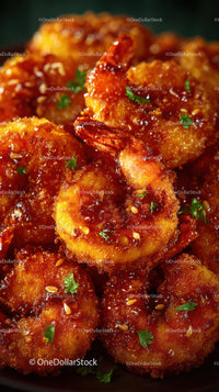 Spicy Fried Shrimp with Glossy Sauce and Parsley Garnish
