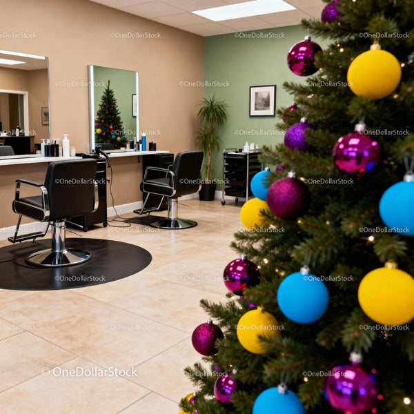 Modern Hair Salon Decorated for Holiday Season