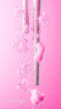 Pink Abstract Liquid Splash with Bubbles and Fluid Shapes
