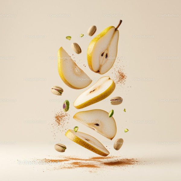 Floating Pear Slices with Pistachios and Spice Powder