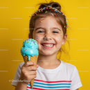Happy little girl enjoying colorful ice cream cone