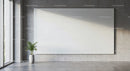 Minimalist room with blank canvas and potted plant