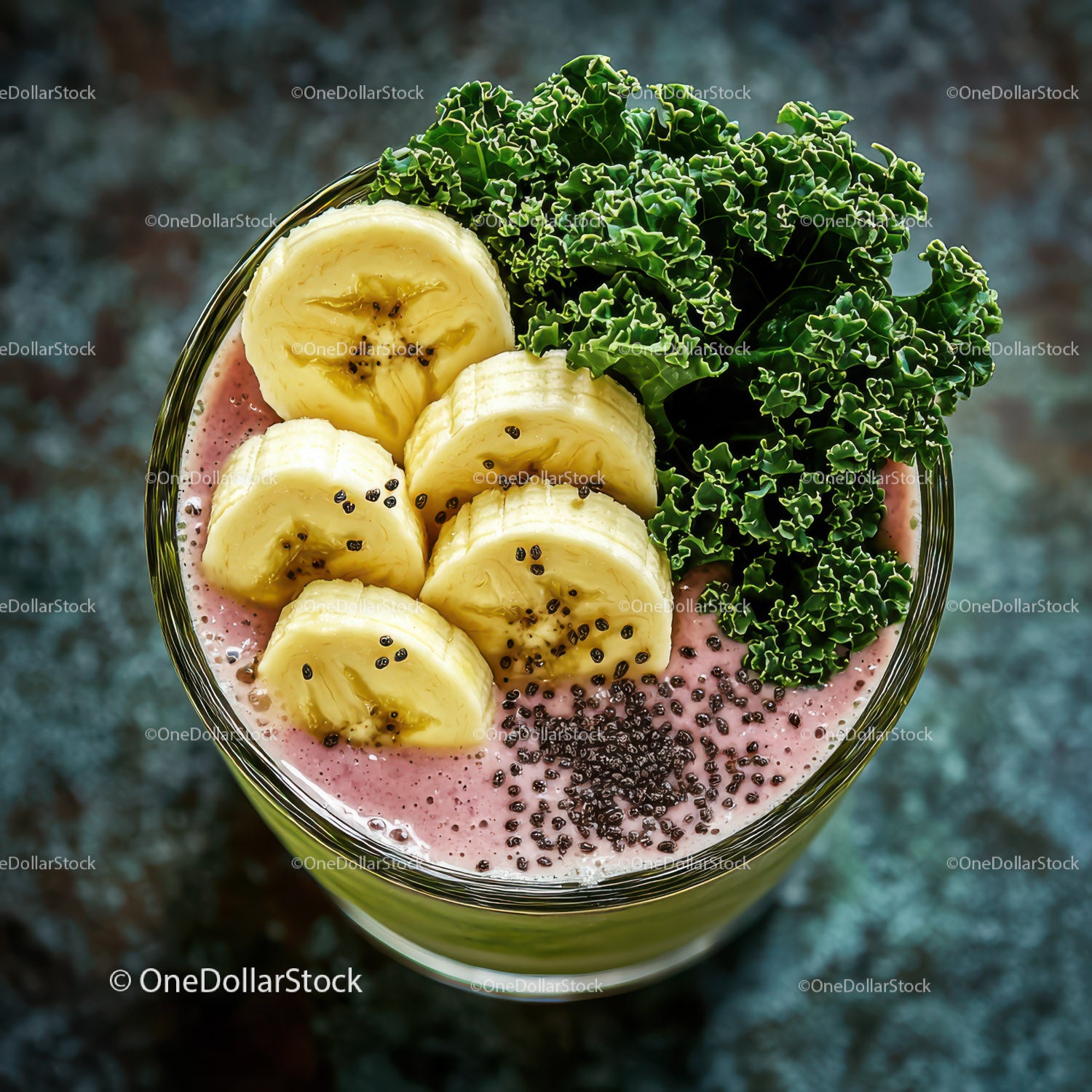Vibrant Pink and Green Kale Banana Smoothie with Chia Seeds