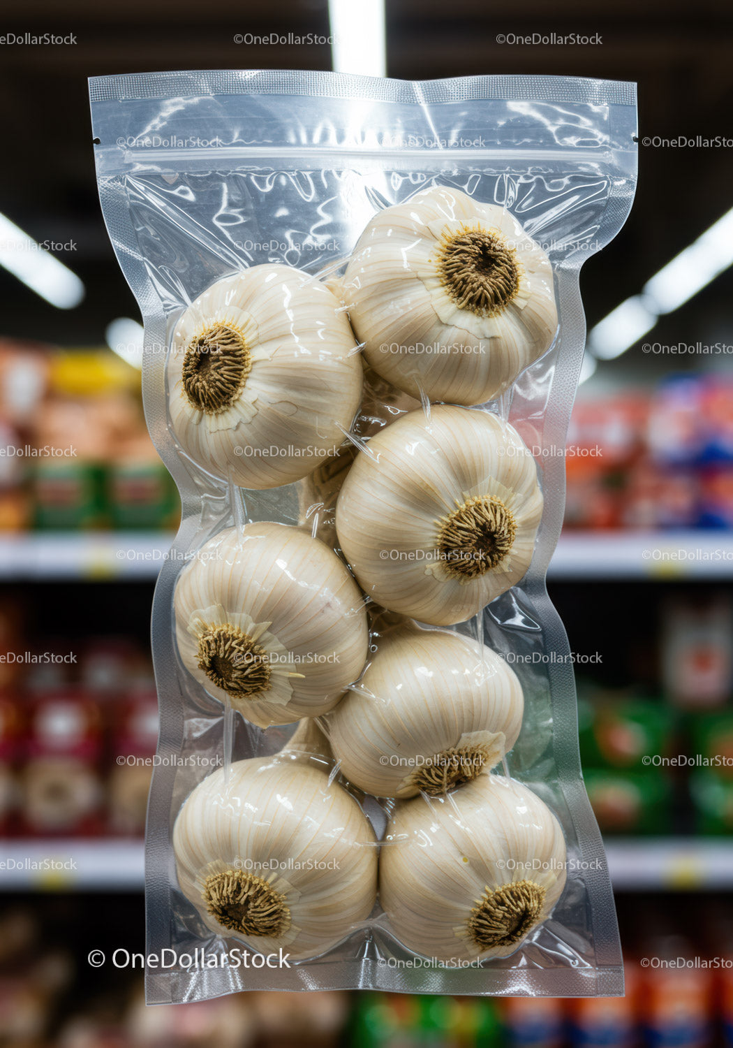 Vacuum sealed fresh garlic bulbs ready for sale