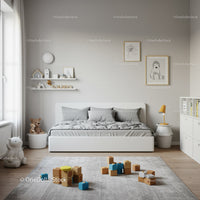 Minimalist Nursery with Wooden Toys and Soft Bedding for Children