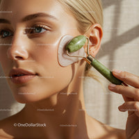 Woman Using Jade Roller for Facial Rejuvenation and Skin Care
