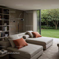 Contemporary Living Room with Beige Sofas and Garden View