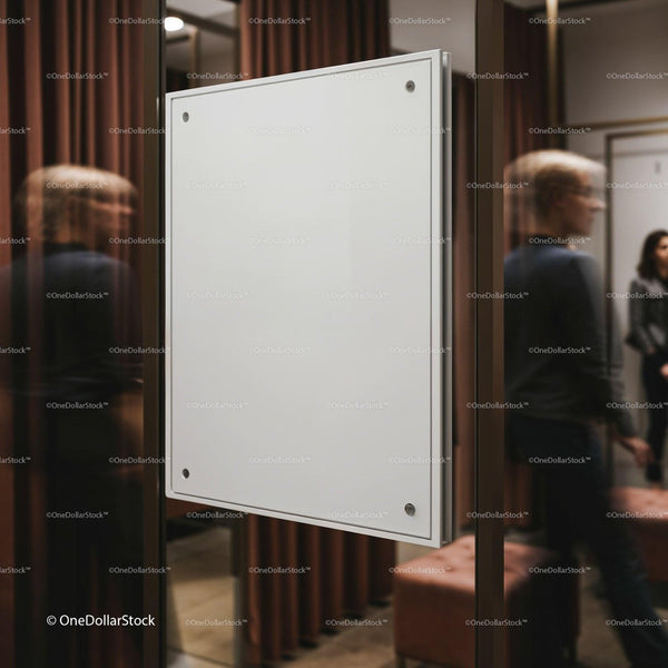 Blank white poster board in modern fitting room interior JPG Mockup Image
