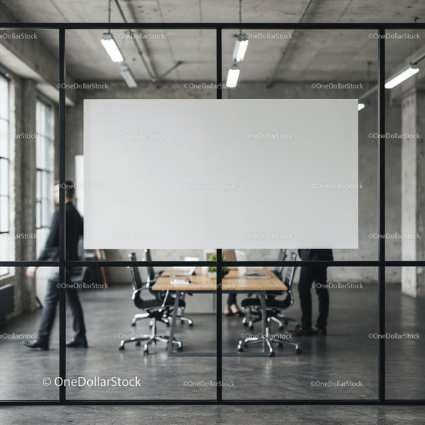 Modern Office Meeting Room with Glass Partition JPG Mockup Image