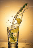 Refreshing lemon and rosemary splash in clear glass