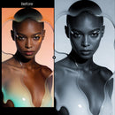 Before and after BW Portraits Blue LUT Pack effect