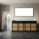 Minimalist spa reception with natural textures and calm tones
