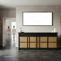 Minimalist spa reception with natural textures and calm tones