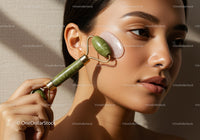 Close-up of Woman Using Jade Roller for Skin Rejuvenation