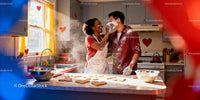 Couple Playfully Baking Heart Shaped Cookies Together