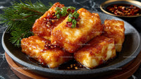 Crispy Fried Tofu with Spicy Dipping Sauce and Fresh Herbs