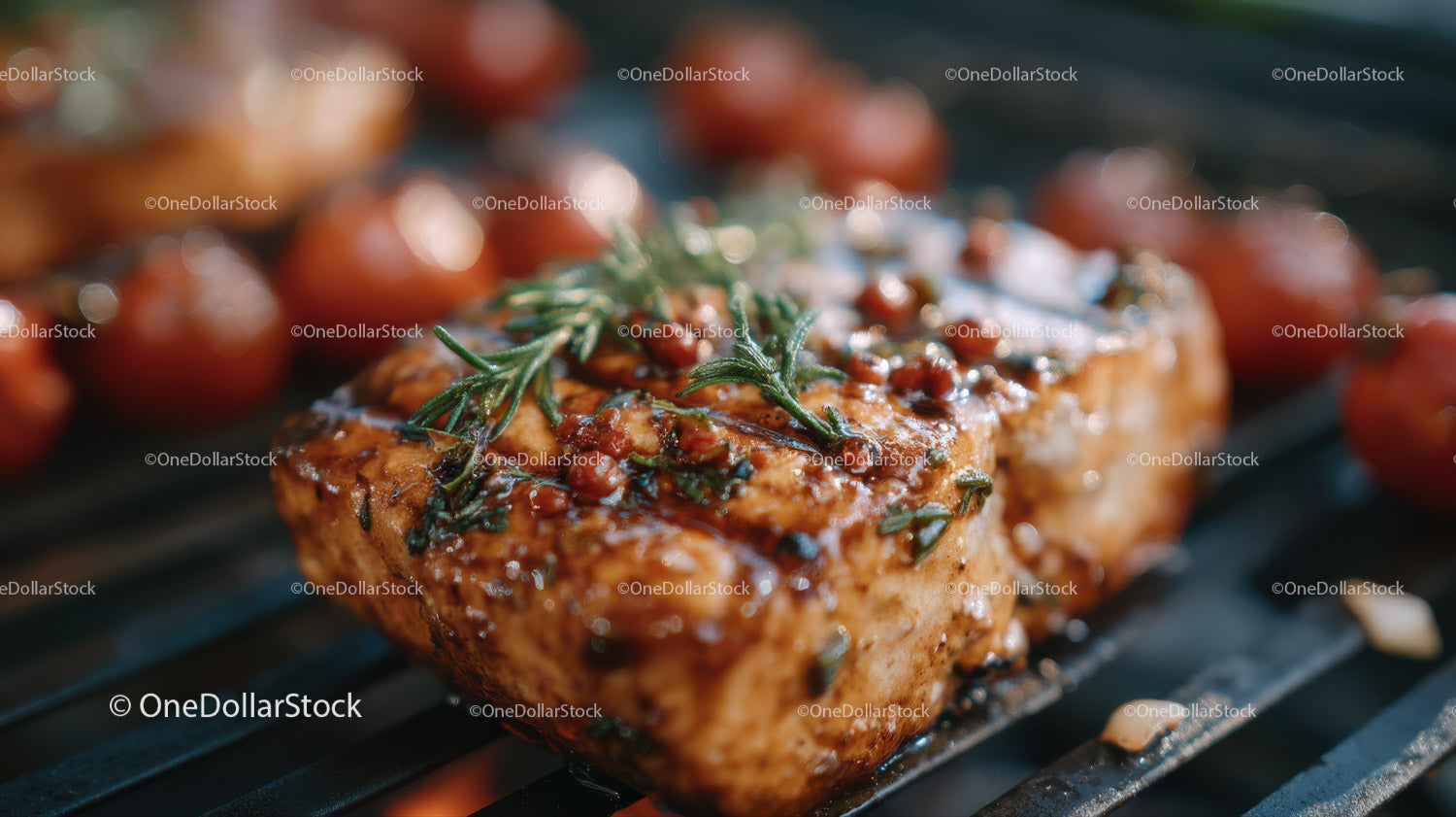 Succulent Grilled Steak with Rosemary Garnish on Grill