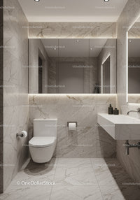 Luxurious Modern Bathroom with Marble Walls and Sleek Fixtures