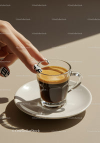 Fingers Touching Fresh Espresso in Clear Glass Cup