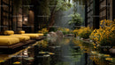 Serene Outdoor Spa Scene with Yellow Towel and Water Lilies