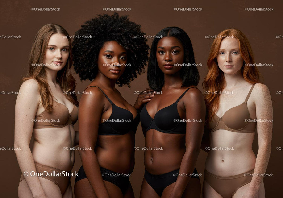 Diverse women confidently posing in modern lingerie set