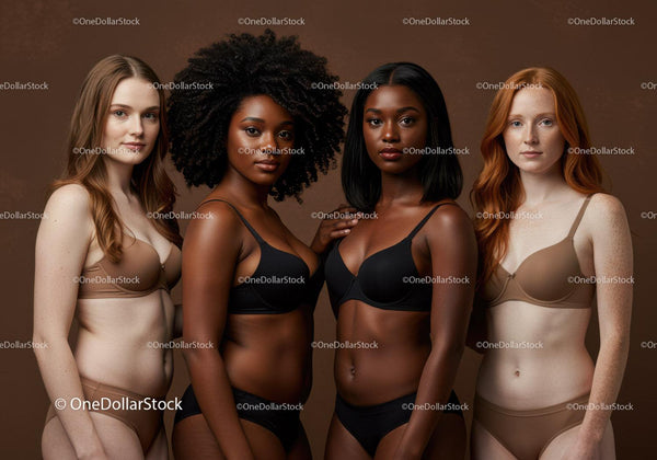 Diverse women confidently posing in modern lingerie set