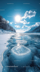 Majestic Snowy Mountains and Glacial Fjord under Bright Sun