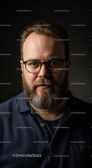 Middle aged bearded man wearing glasses in dark shirt