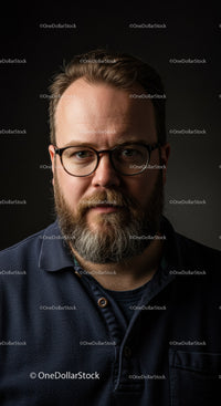 Middle aged bearded man wearing glasses in dark shirt