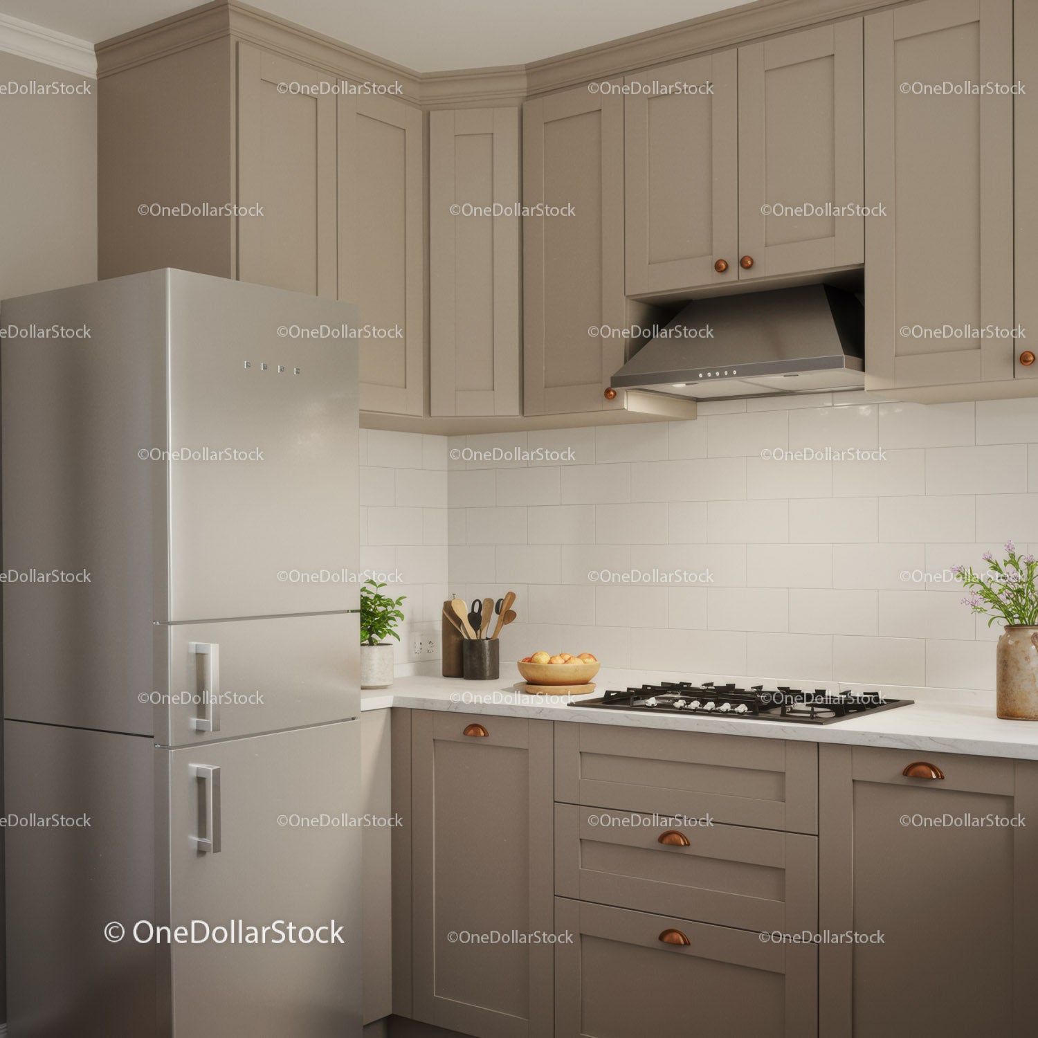 Modern Kitchen with Beige Cabinets and Stainless Steel Appliances