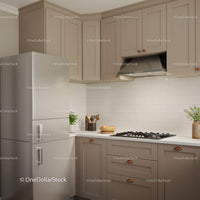 Modern Kitchen with Beige Cabinets and Stainless Steel Appliances