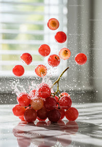 Fresh Red Grapes Splashing with Water Drops