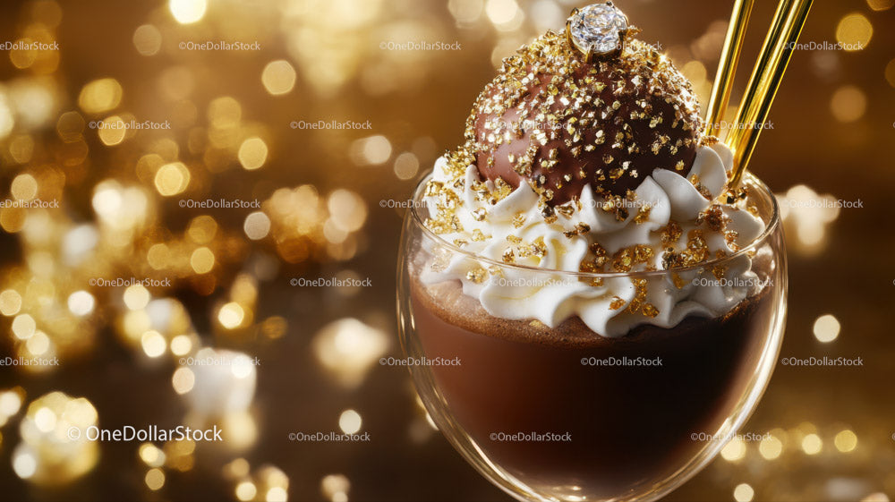 Luxurious Chocolate Dessert with Gold Accents and Whipped Cream