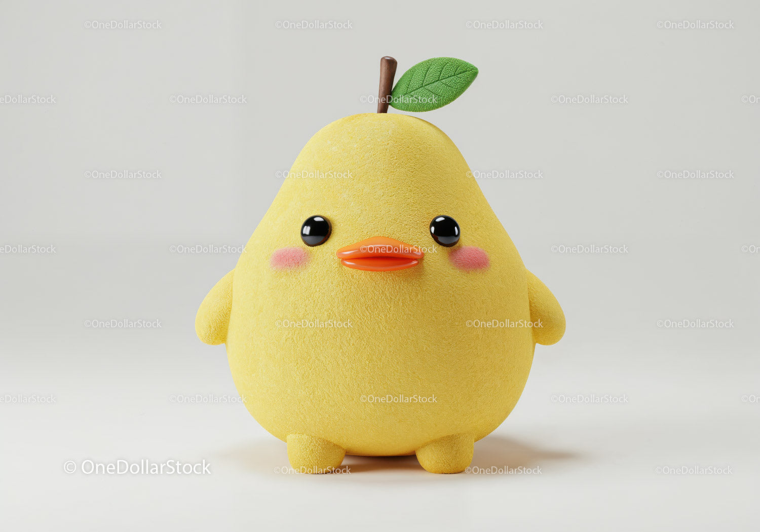 Yellow Plush Duck Toy with Green Leaf and Orange Beak
