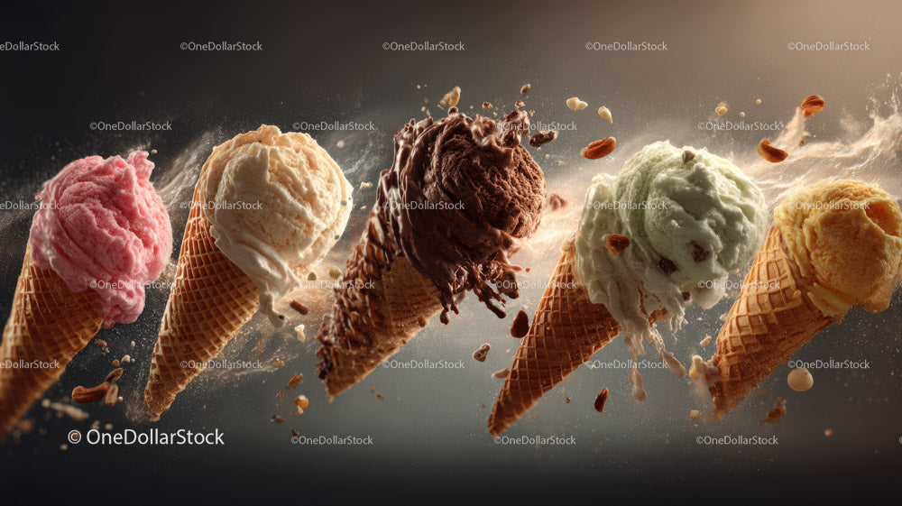Colorful Ice Cream Cones with Waffle Cone Toppers and Delicious Flavors