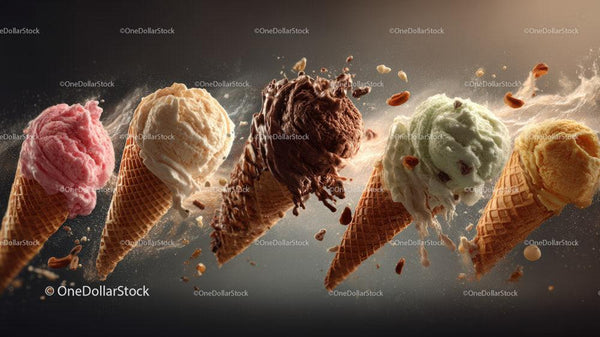 Colorful Ice Cream Cones with Waffle Cone Toppers and Delicious Flavors
