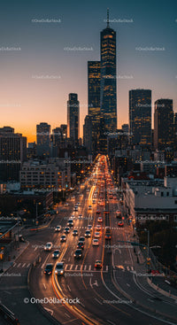 Night Skyline of Downtown with Modern Skyscraper and City Lights