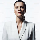 Elegant Woman in White Blazer with Studio Background