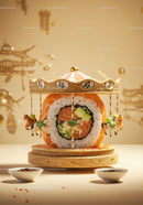 Creative Sushi Roll Carousel with Dipping Sauces
