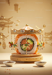 Creative Sushi Roll Carousel with Dipping Sauces