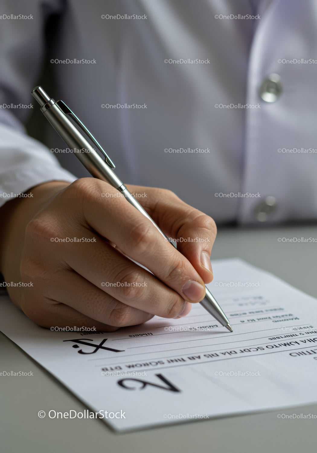 Doctor Writing Medical Prescription or Patient Report with Pen