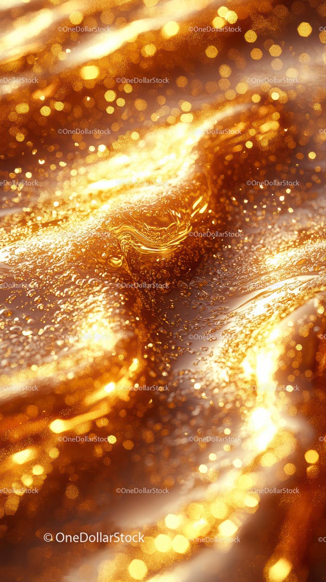 Shimmering Gold Liquid Bubbles with Sparkling Light Effect
