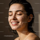 Young Woman Smiling with Sugar Scrub on Her Face in Spa Setting