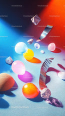 Abstract Composition of Floating Colorful Spheres and Geometric Shapes