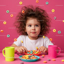 Thoughtful child enjoying colorful cereal breakfast