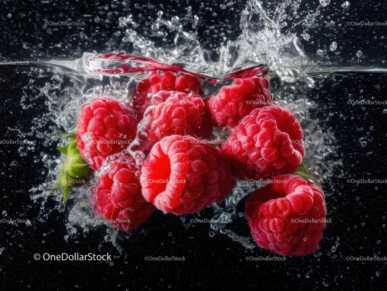 Fresh Raspberries Splashing into Water with Vibrant Colors